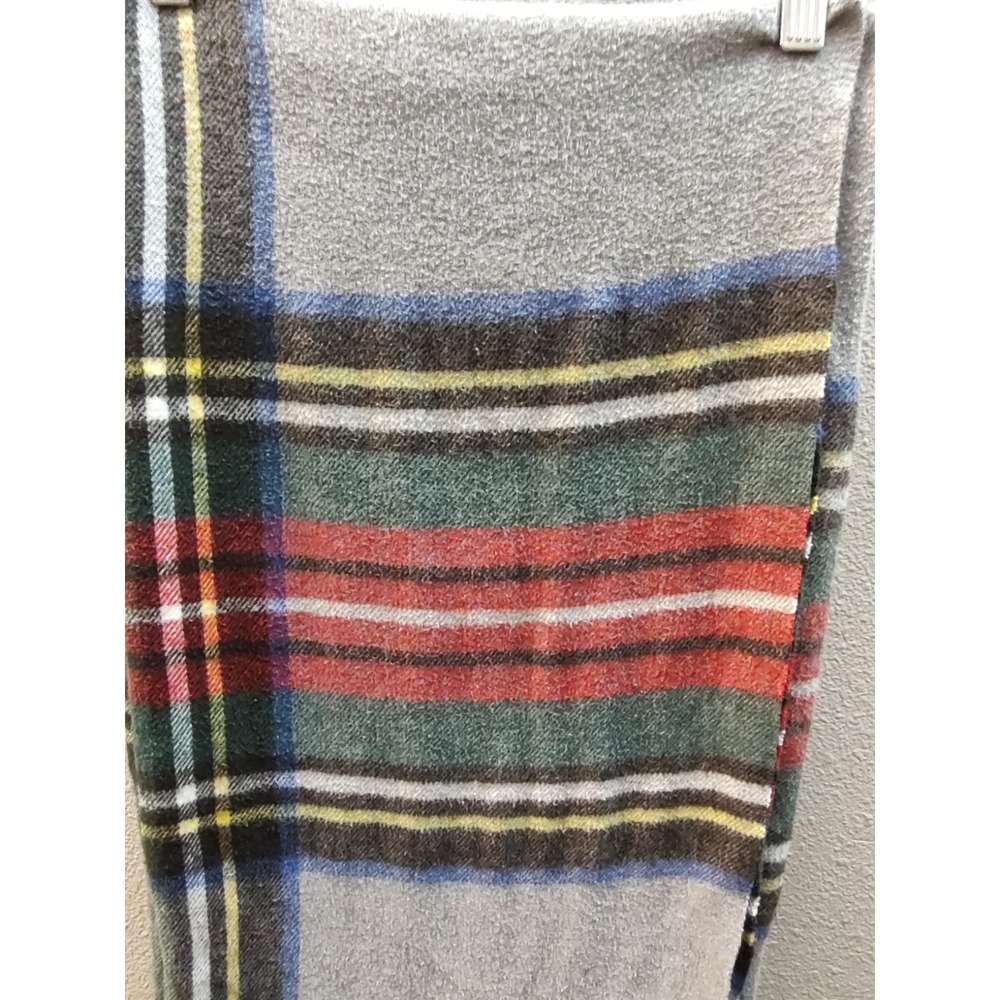 Nido Notte Itialia Italy 70% Cotton Blanket Tartan Plaid Fringe  Gray Red Green